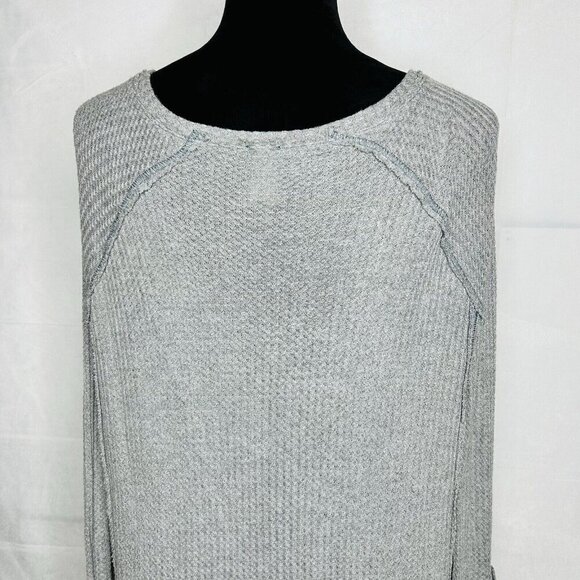 Free People We The Free Gray Long Sleeve Thermal Waffle Knit Top Sz XS - Picture 10 of 10